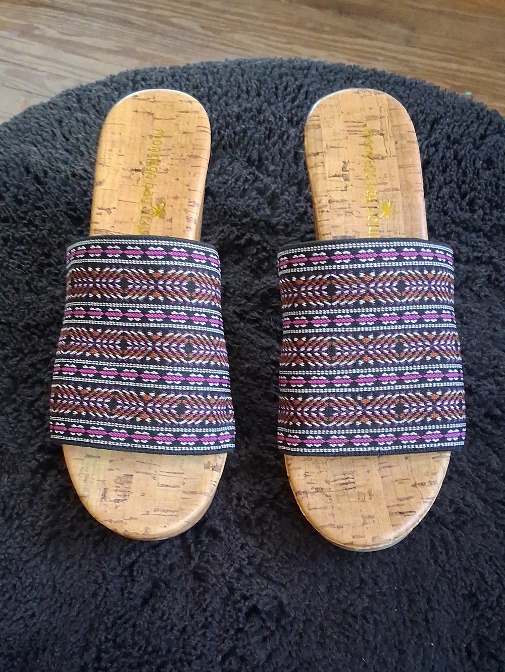 Montego Bay Club Slide On Wedge Sandals with Pink & Brown Stretch Band